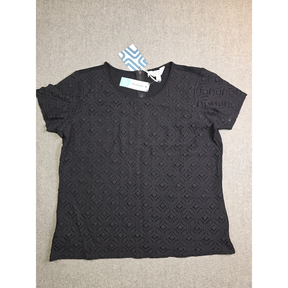 Market & Spruce Stitch Fix Womens Lace Top Jet Black Stretch Lined Size XL NWT